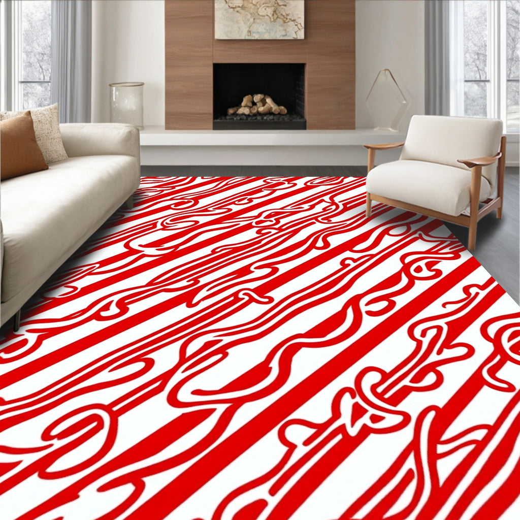 Crimson White Curved Stripe Harmony Rug