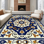 Navy Golden Floral Medallion Rug