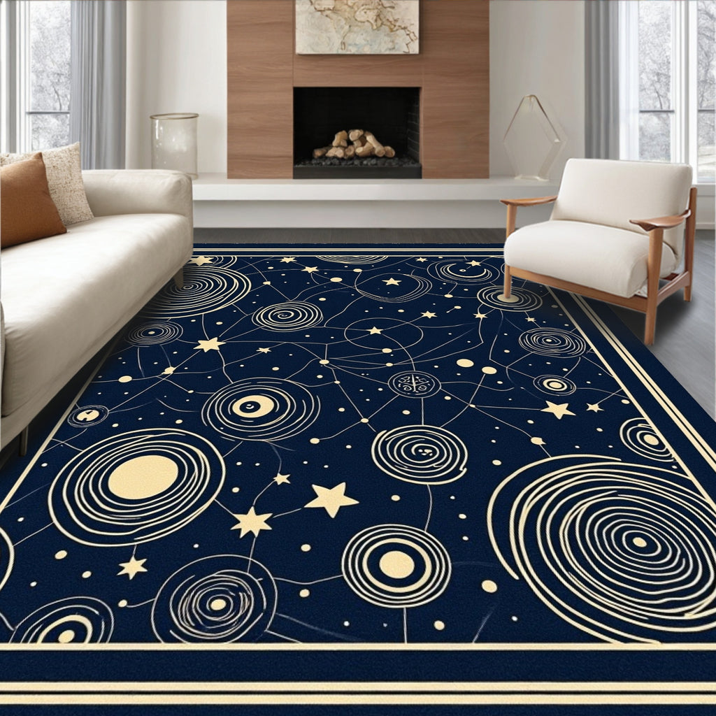 Midnight Celestial Swirls Stars Rug