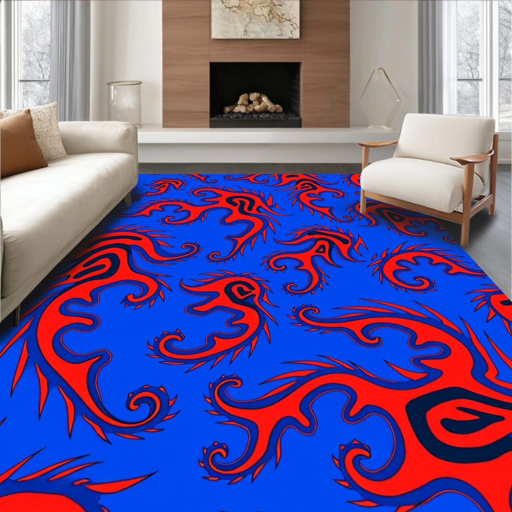 Vibrant Red Tribal Flame Rug