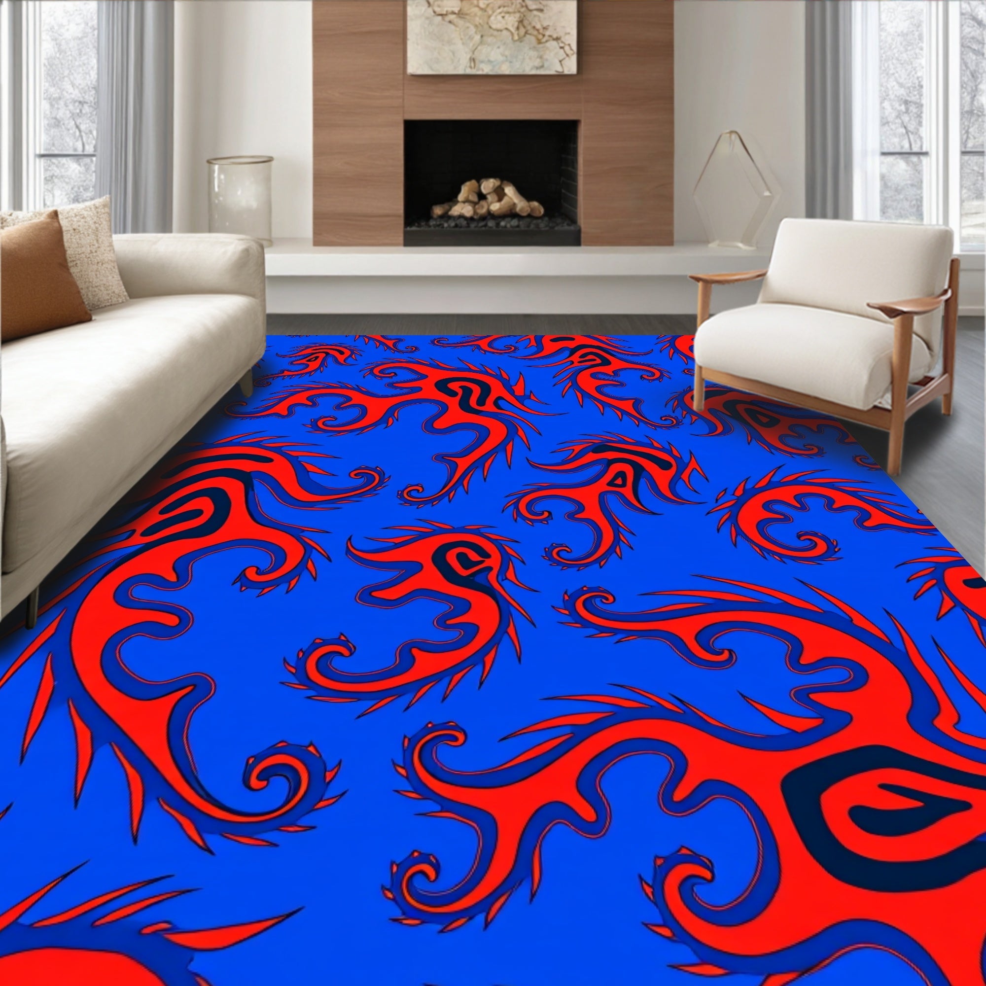 Vibrant Red Tribal Flame Rug