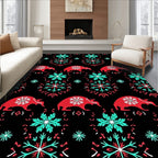 Crimson Bull Snowflake Folk Art Rug