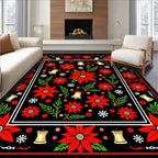 Red Poinsettia Bell Snowflake Medallion Rug