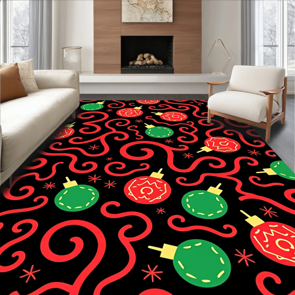 Festive Red Green Ornament Swirl Rug