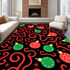 Festive Red Green Ornament Swirl Rug