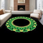 Vibrant Green Yellow Sunburst Mandala Rug