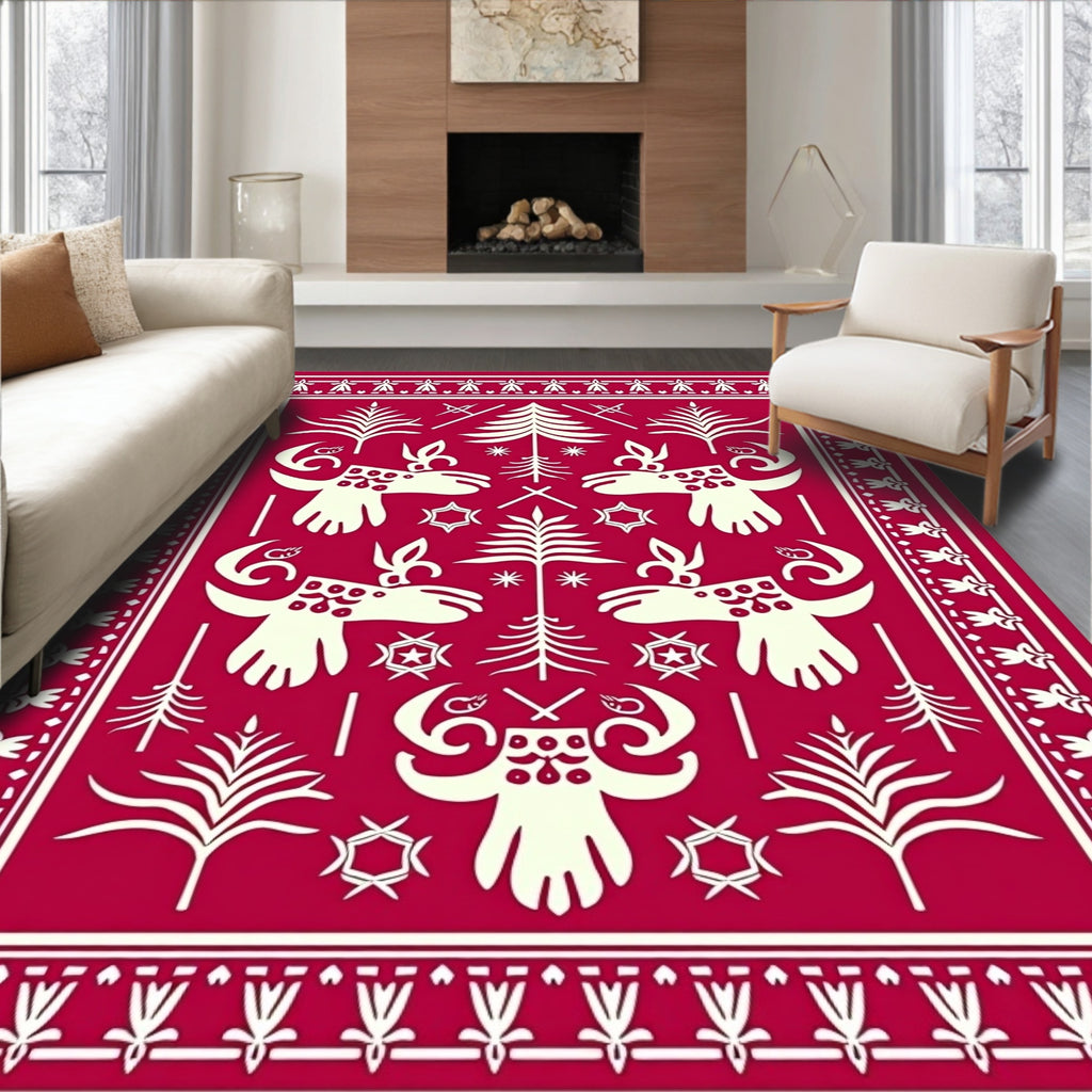 Crimson Folk Reindeer Forest Accents Rug