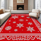 Crimson Red Snowflake Border Rug