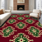 Gothic Green Medallion Burgundy Rug