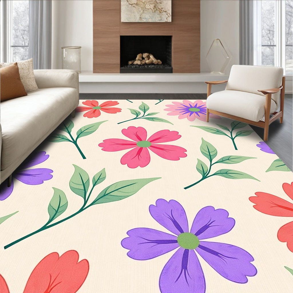 Cheery Rainbow Floral Garden Art Rug