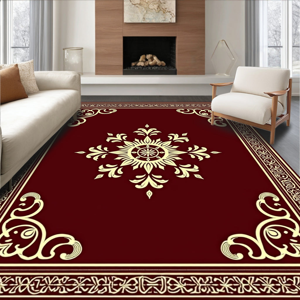 Crimson Medallion Golden Border Rug