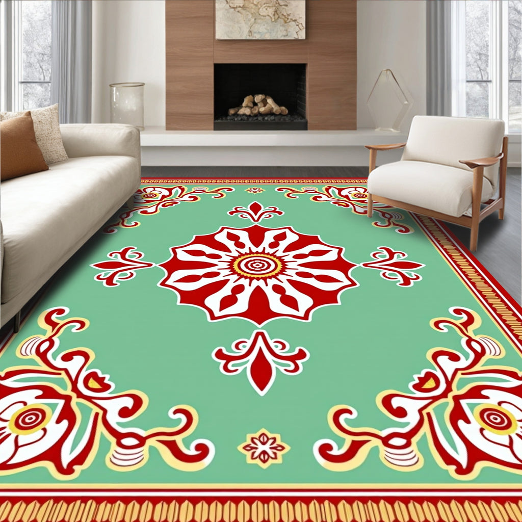 Red White Floral Medallion Mint Rug