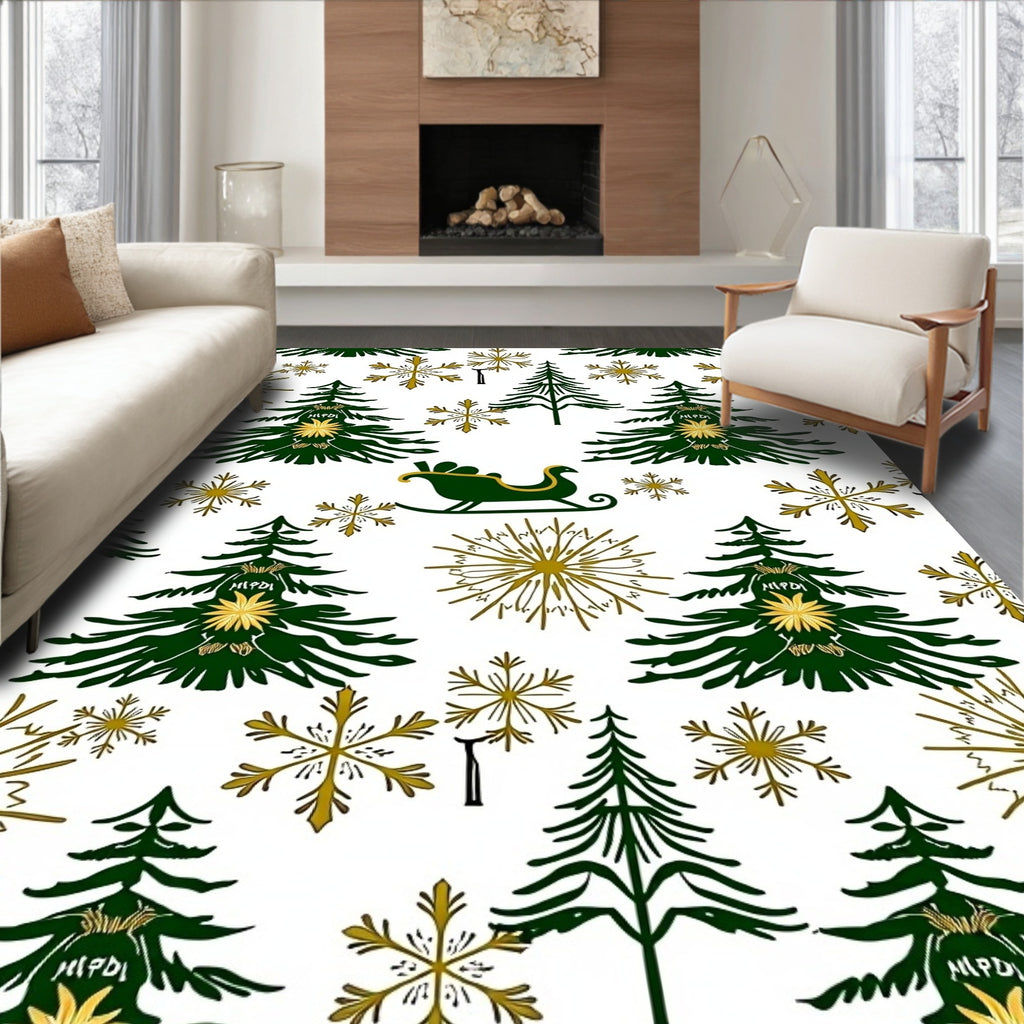 Green Pine Snowflakes Gold Sleigh Rug