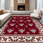 Crimson Cream Damask Floral Border Rug