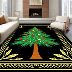Festive Green Christmas Tree Gold Border Rug