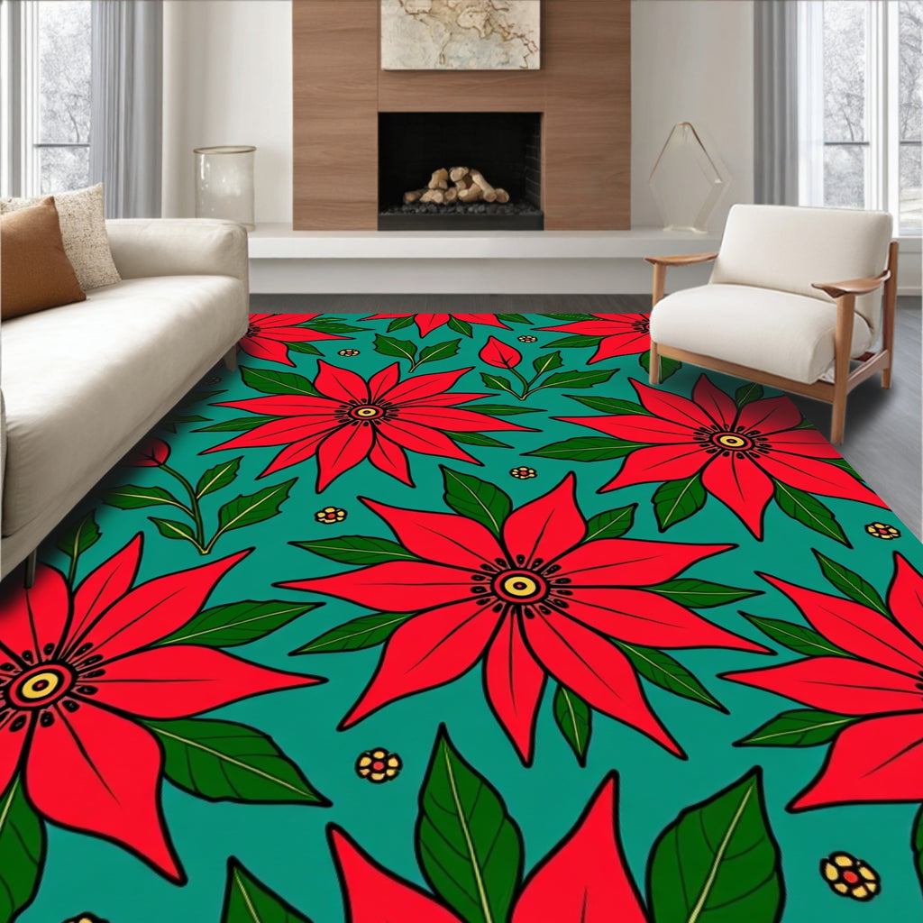 Crimson Red Poinsettia Garden Repeat Rug