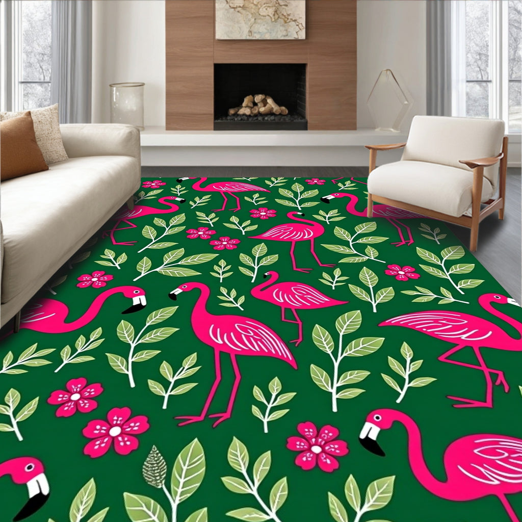 Hot Pink Flamingo Tropical Garden Rug