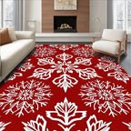Red White Snowflake Winter Repeat Rug