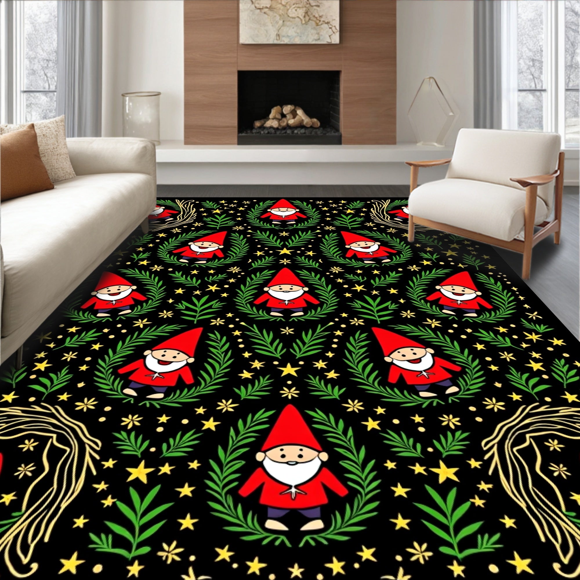 Whimsical Red Gnome Starry Night Rug