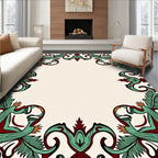 Emerald Red Baroque Floral Frame Rug