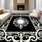 Vibrant Ivory Filigree Oval Frame Rug
