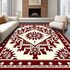 Crimson Ivory Geometric Starburst Medallion Rug