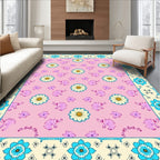Pink Floral Garden Border Rug