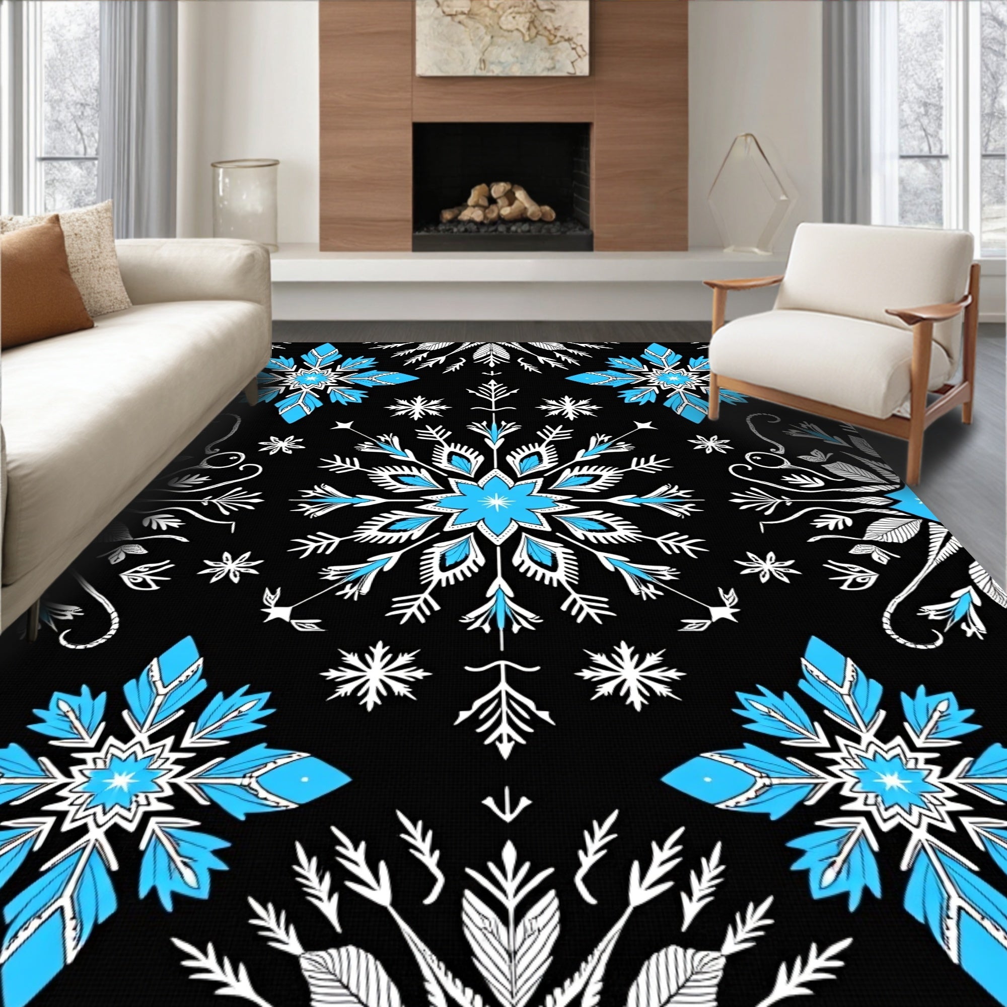 Bold Blue Snowflake Winter Sky Rug