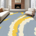 Textured Blue Yellow Brushstroke Swirls Rug