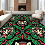 Bold Red Tiger Face Green Frame Rug