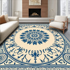 Deep Blue Circular Ornamental Bloom Rug
