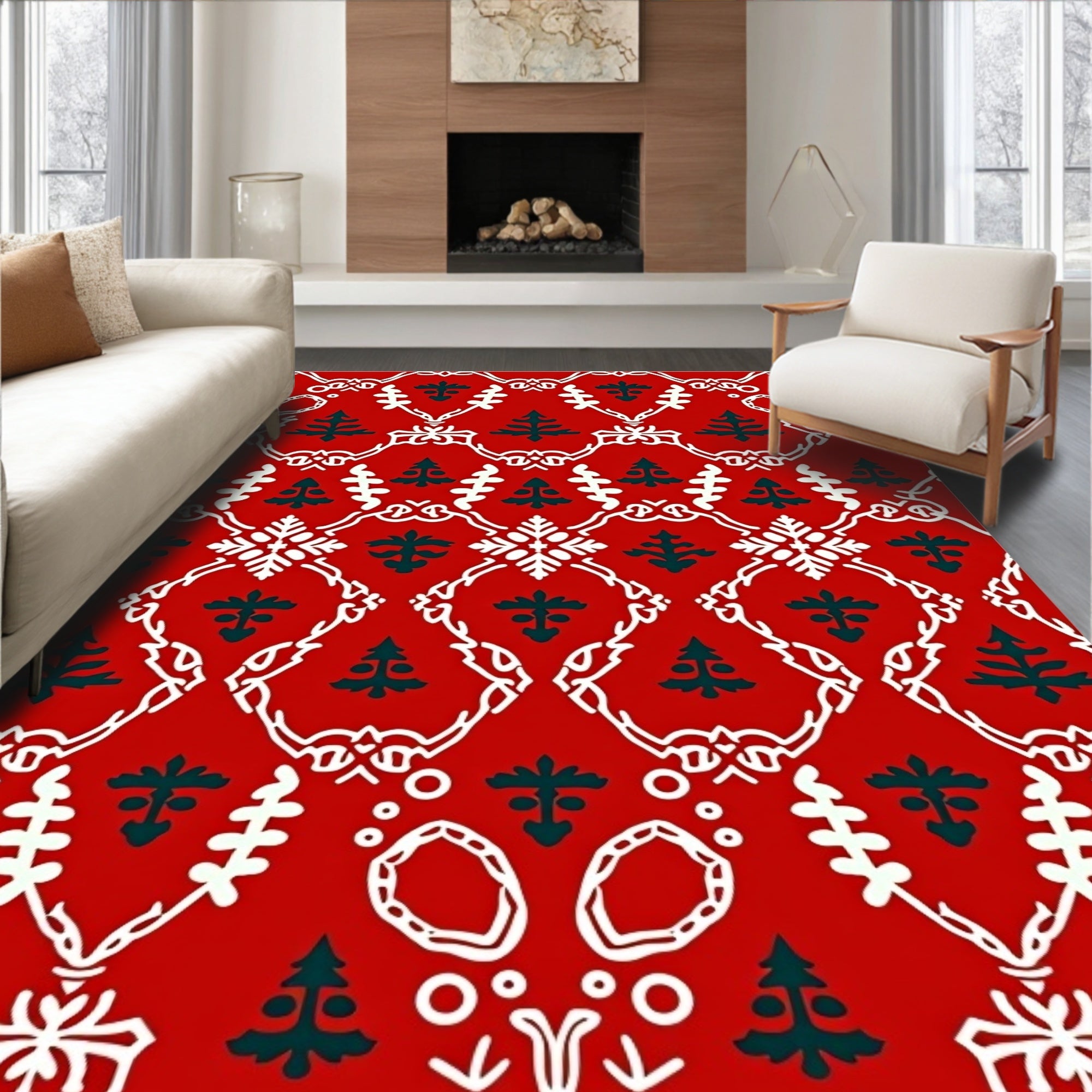 Festive Red Tree Vintage Lace Rug