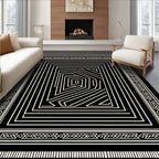 Striped Black Ivory Outline Maze Rug