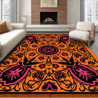 Orange Pink Floral Medallion Art Rug