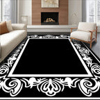 White Floral Ornate Frame Rug