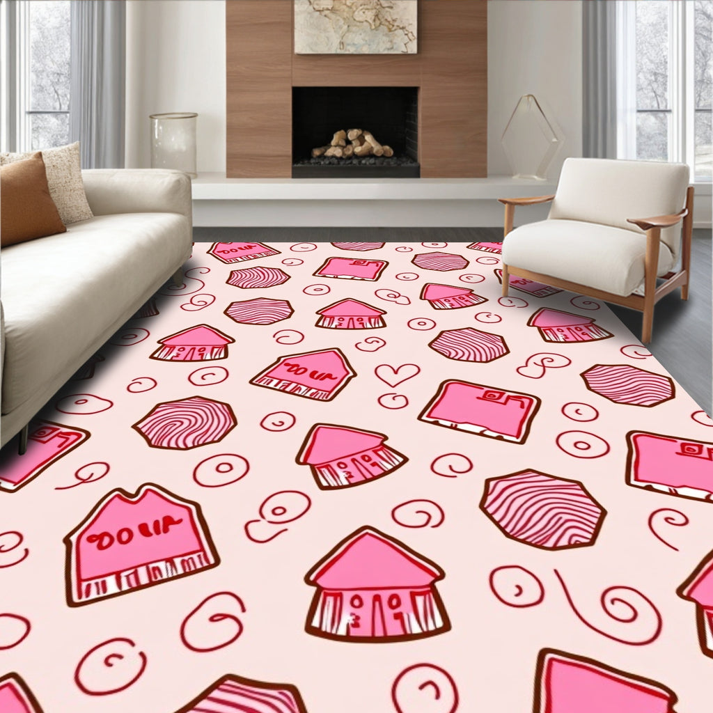 Pink House Swirl Abstract Collage Rug