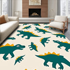 Teal Dinosaur Spiked Cream Background Rug