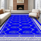 Vibrant Blue Geometric Diamond Border Rug