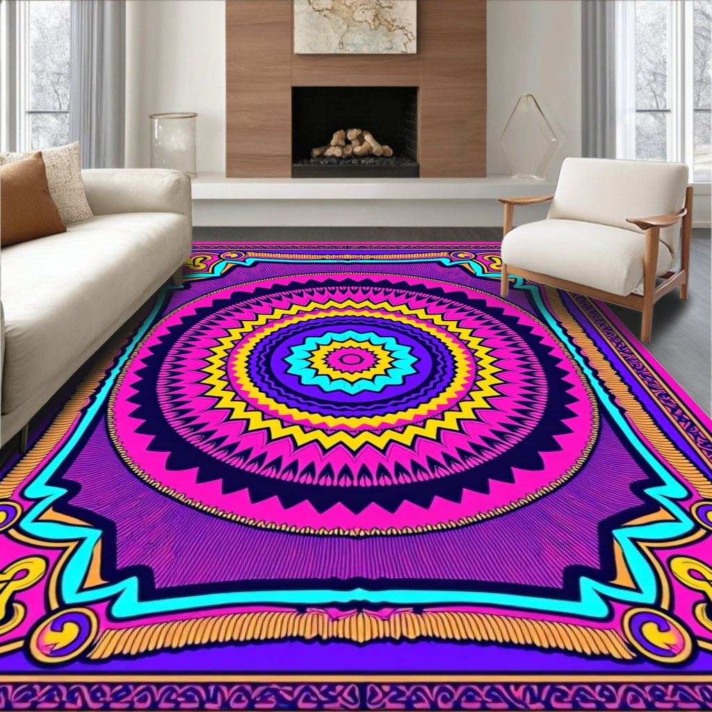 Vibrant Pink Purple Sunburst Medallion Rug