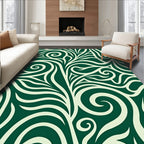 Deep Green Swirling Art Nouveau Flora Rug