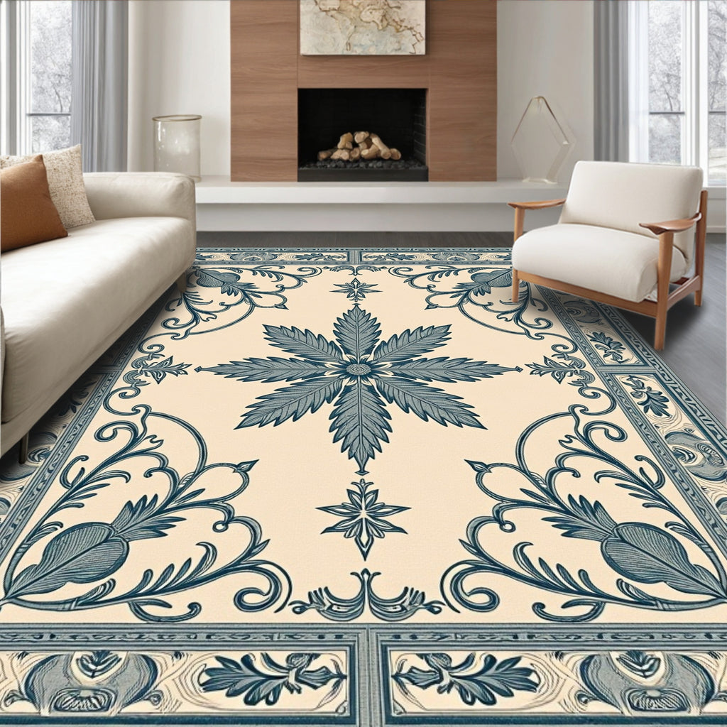 Elegant Teal Floral Arabesque Rug