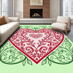 Red Floral Heart Swirls with Green Vines Rug