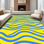 Bright Yellow Blue Wavy Stripes Rug