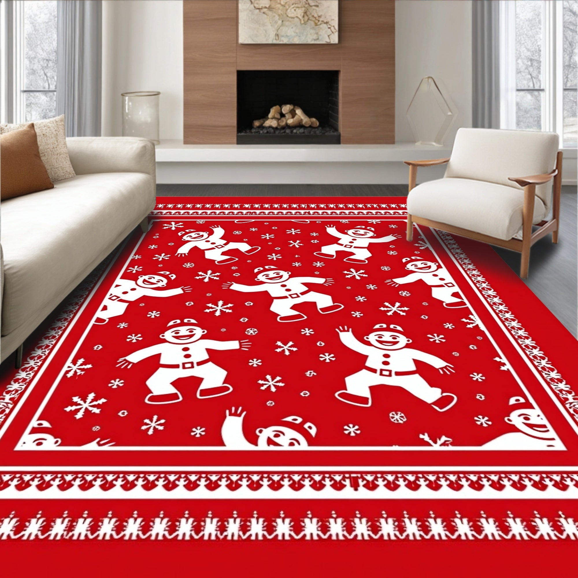 Red Gingerbread People Snowflake Rug