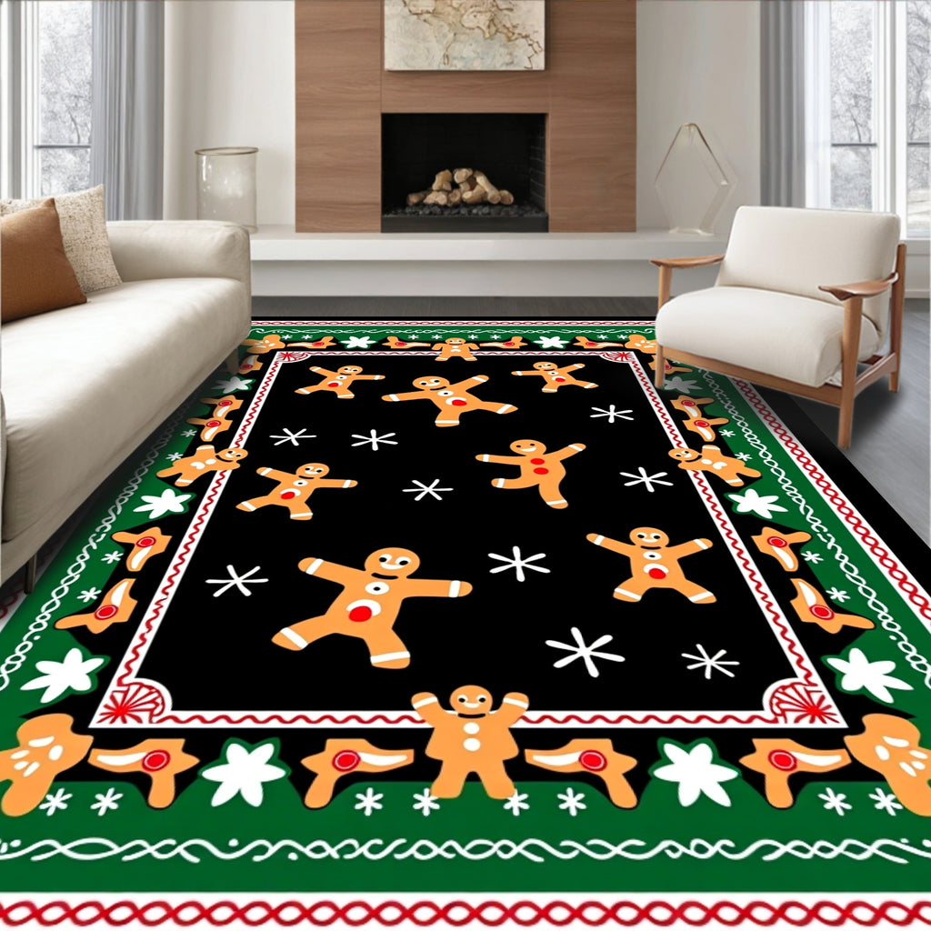 Whimsical Gingerbread Men Snowflakes Border Rug
