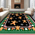 Whimsical Gingerbread Men Snowflakes Border Rug