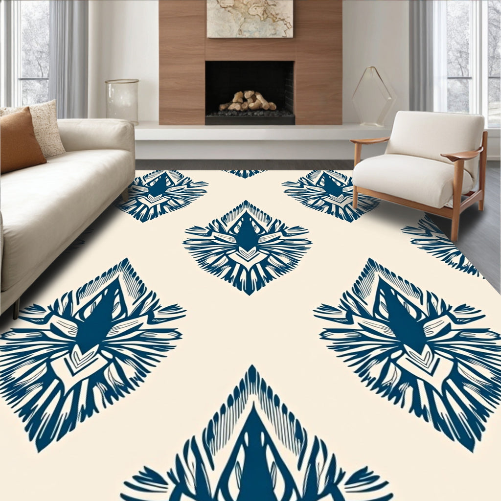 Deep Blue Floral Drop Rug