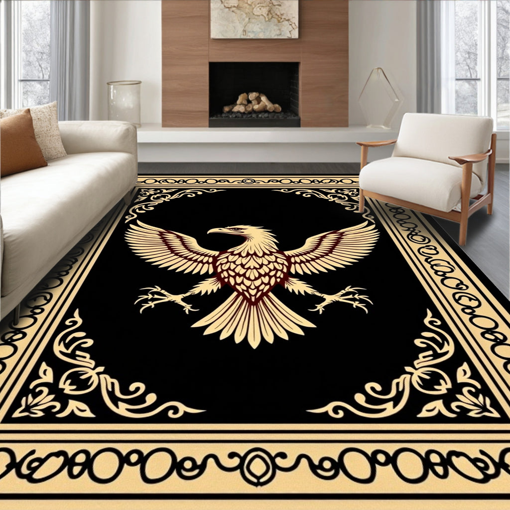 Golden Eagle Crest Black Rug