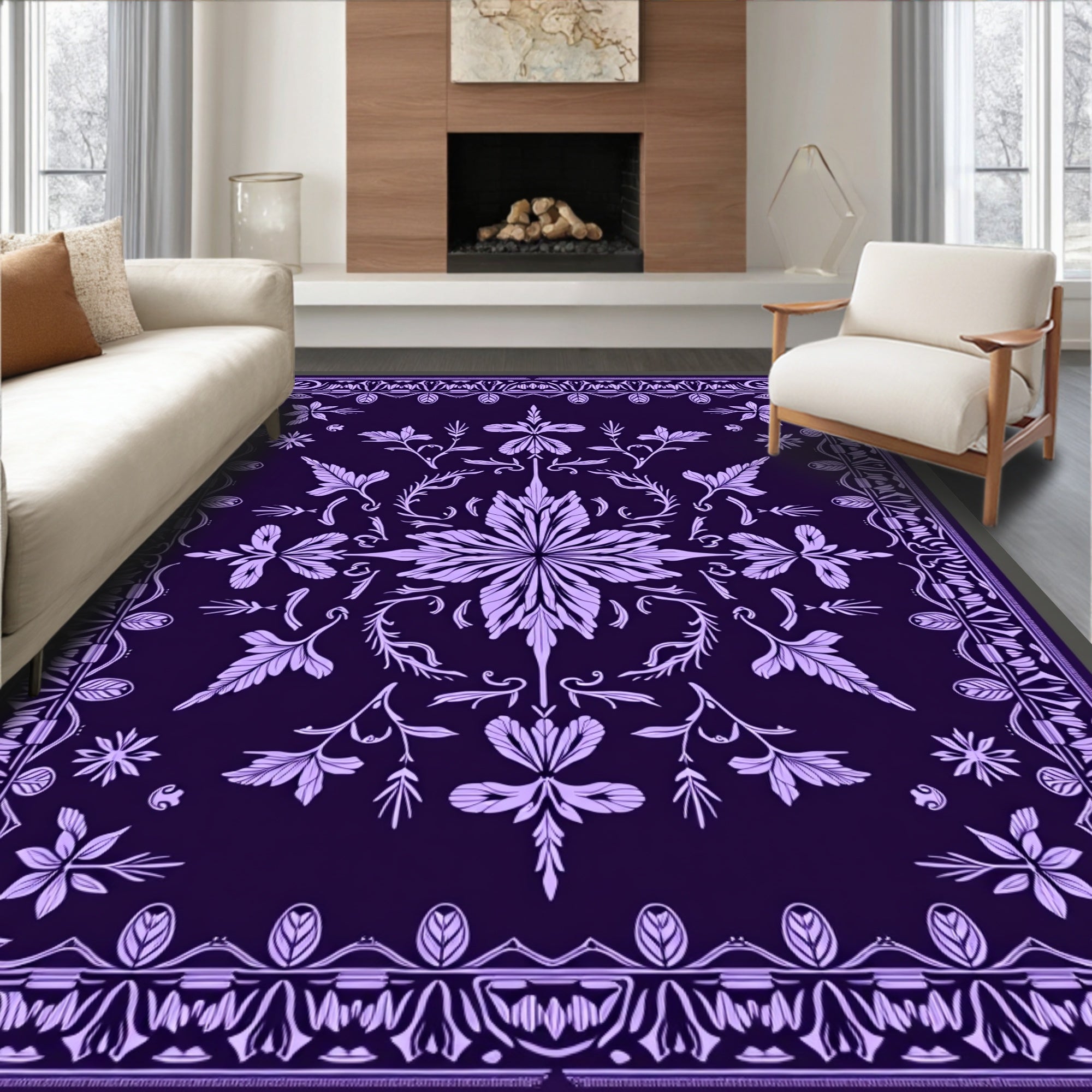 Amethyst Floral Medallion Border Rug