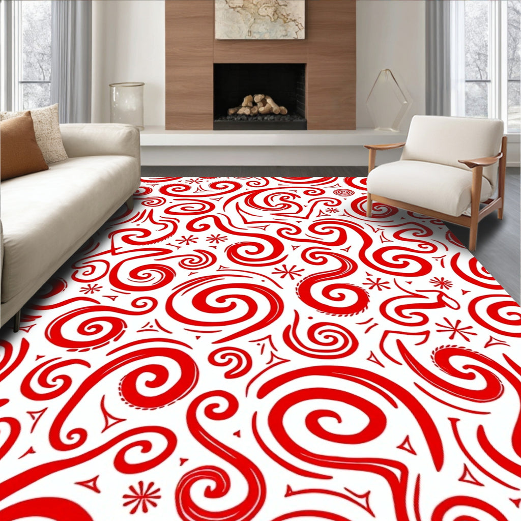 Bold Red Swirl Curlicue Abstraction Rug